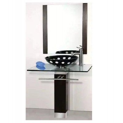 Black Bowl Basin Hangzhou Floor Stand Bathroom Glass Basin With Mirror