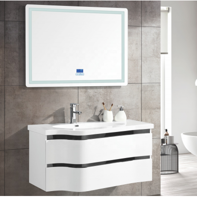 Hangzhou Modern Design PVC Resin Basin Wall Cabinet With LED Light Mirror